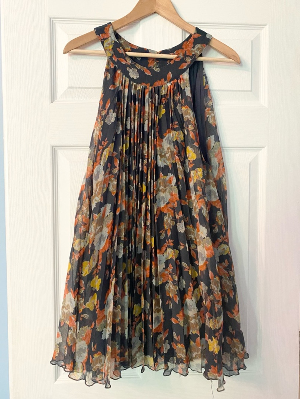 Free People Floral Pleated Halter Mini Dress - Navy Multi - Picture 4 of 6